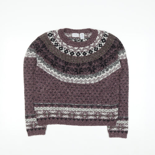 Arizona Jean Co Womens Purple Fair Isle Knit Jumper Size L Winter Wool Blend