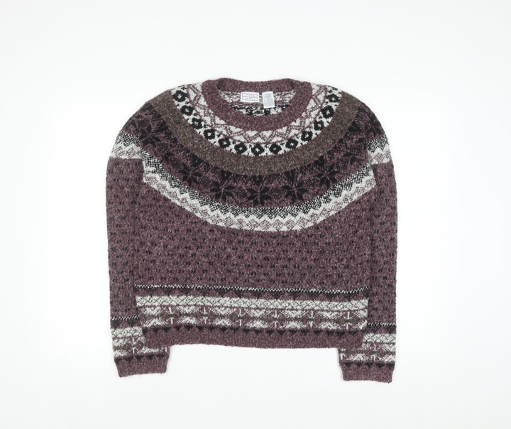 Arizona Jean Co Womens Purple Fair Isle Knit Jumper Size L Winter Wool Blend