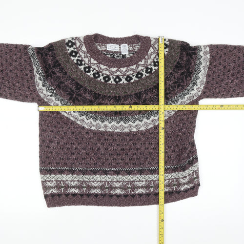 Arizona Jean Co Womens Purple Fair Isle Knit Jumper Size L Winter Wool Blend