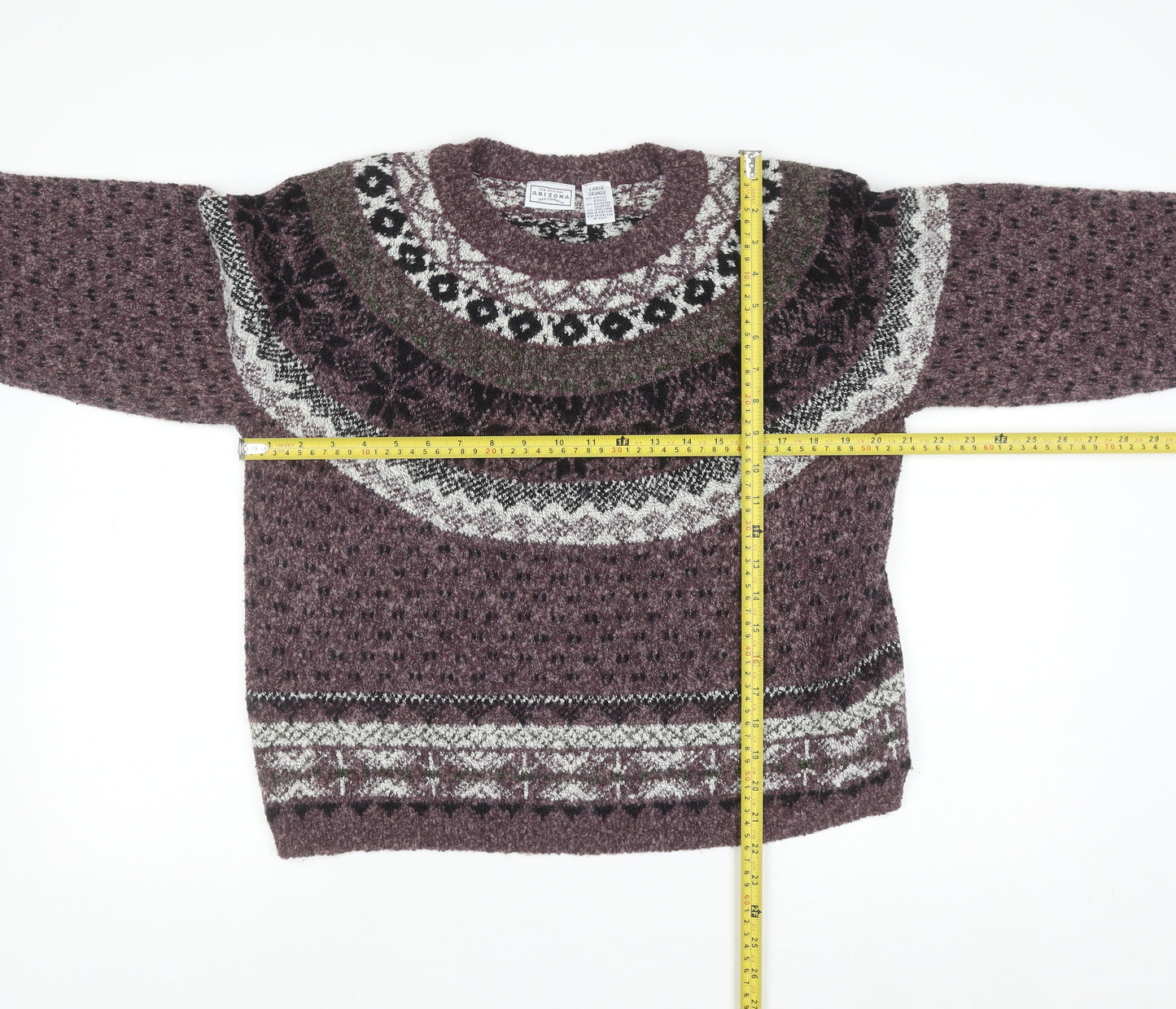 Arizona Jean Co Womens Purple Fair Isle Knit Jumper Size L Winter Wool Blend
