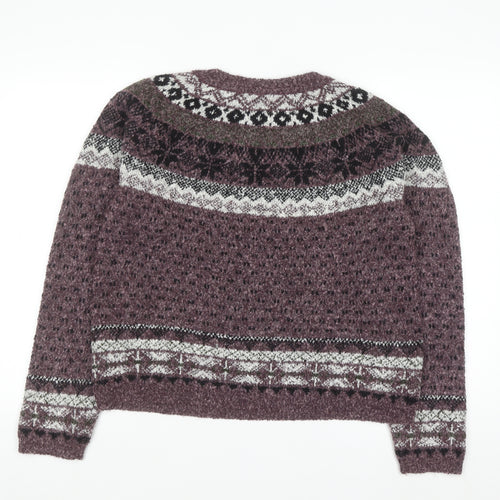 Arizona Jean Co Womens Purple Fair Isle Knit Jumper Size L Winter Wool Blend