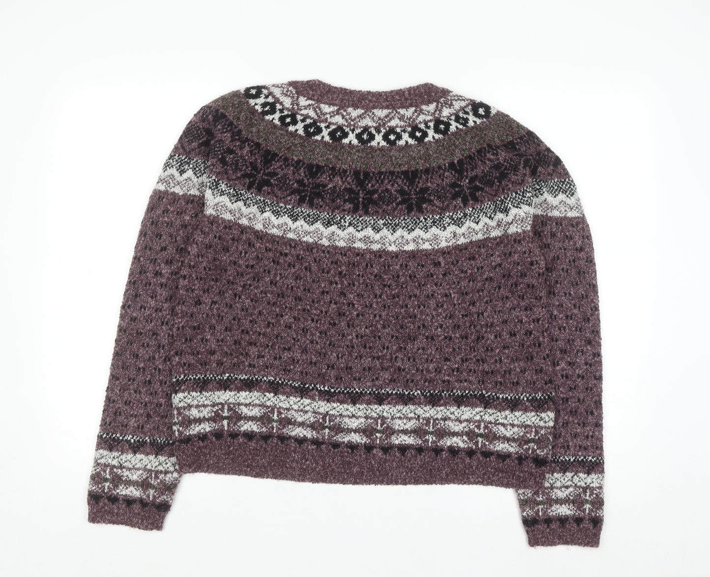 Arizona Jean Co Womens Purple Fair Isle Knit Jumper Size L Winter Wool Blend