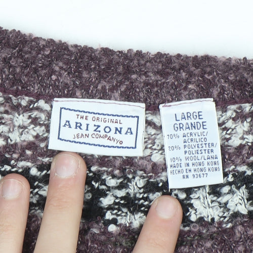 Arizona Jean Co Womens Purple Fair Isle Knit Jumper Size L Winter Wool Blend