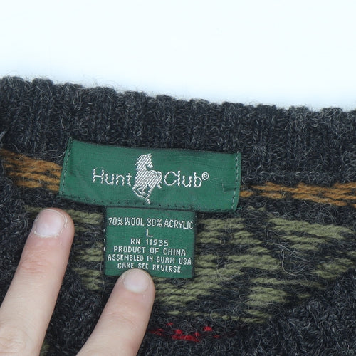 Hunt Club Men's Multicoloured Fair Isle Wool Blend Crew Neck Jumper L