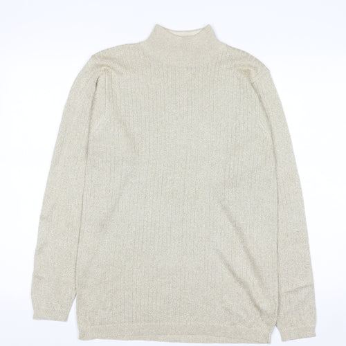 Marisa Christina Women's Beige Mock Neck Metallic Knit Jumper L