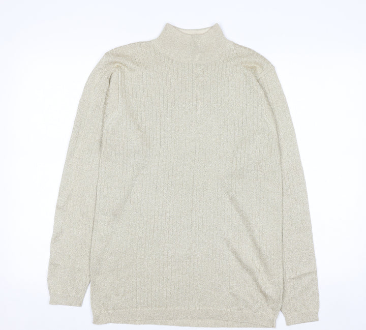 Marisa Christina Women's Beige Mock Neck Metallic Knit Jumper L