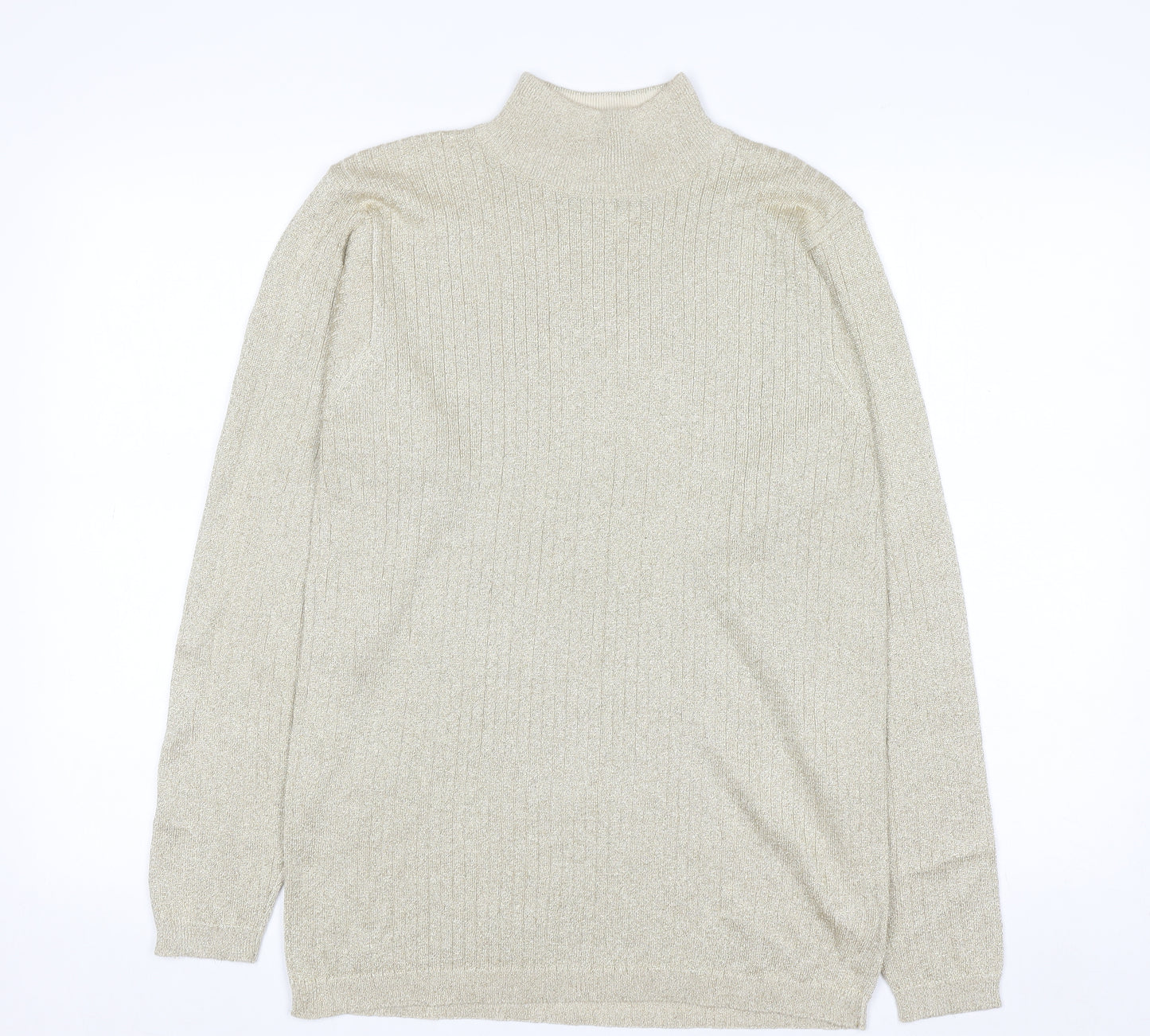 Marisa Christina Women's Beige Mock Neck Metallic Knit Jumper L