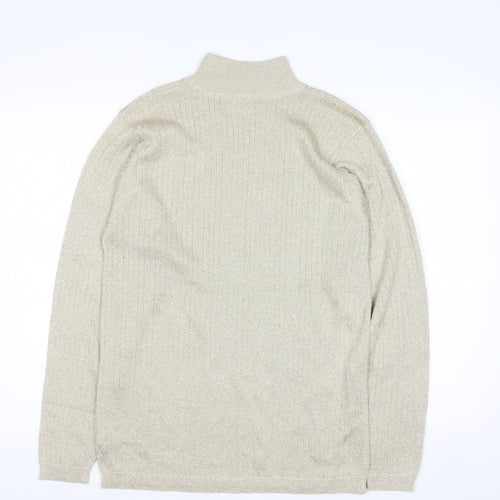 Marisa Christina Women's Beige Mock Neck Metallic Knit Jumper L