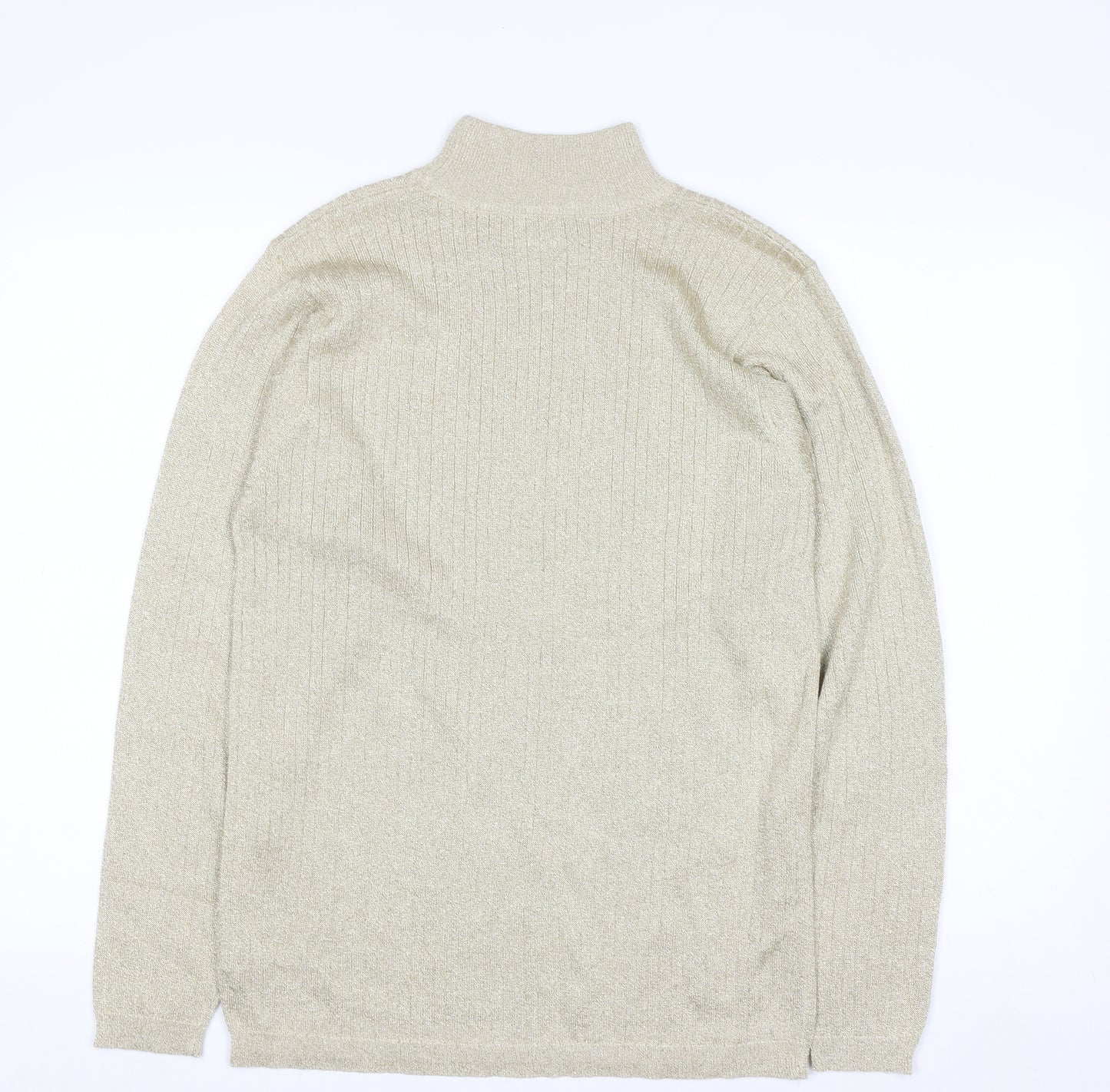 Marisa Christina Women's Beige Mock Neck Metallic Knit Jumper L