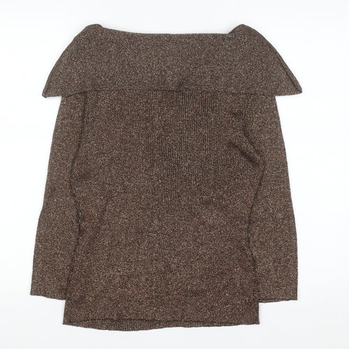 Christine Phillipe Womens Brown Beaded Boat Neck L Knit Jumper