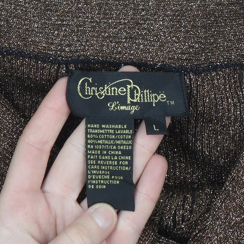 Christine Phillipe Womens Brown Beaded Boat Neck L Knit Jumper