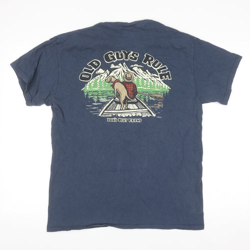 Old Guys Rule Mens Blue Graphic Cotton T-Shirt Size M Funny Dog Print