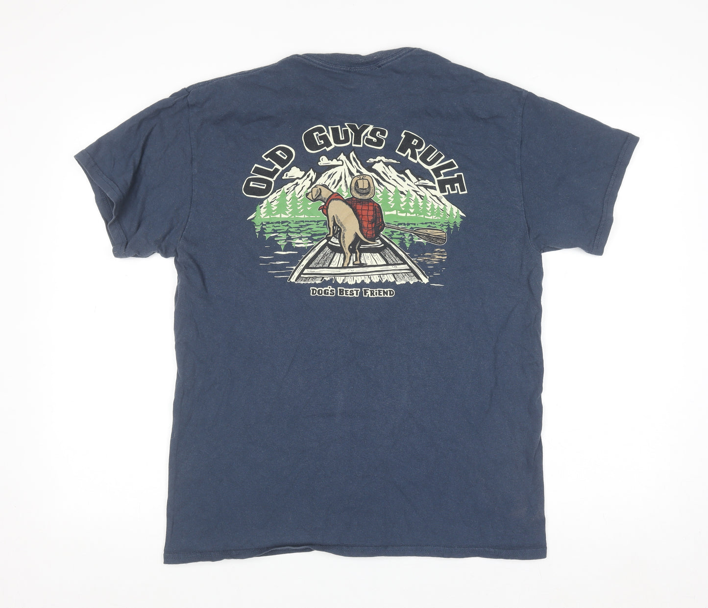 Old Guys Rule Mens Blue Graphic Cotton T-Shirt Size M Funny Dog Print