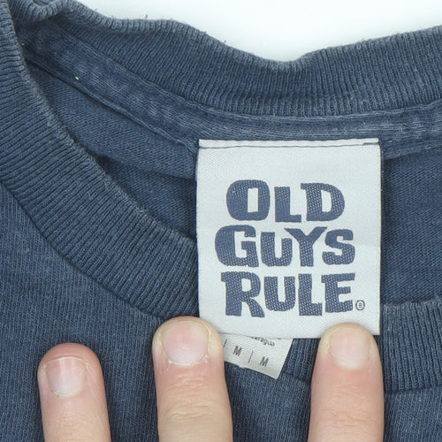 Old Guys Rule Mens Blue Graphic Cotton T-Shirt Size M Funny Dog Print