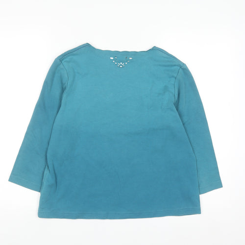 Dash Womens Blue V-Neck 3/4 Sleeve Cotton Stretch Top Size 14