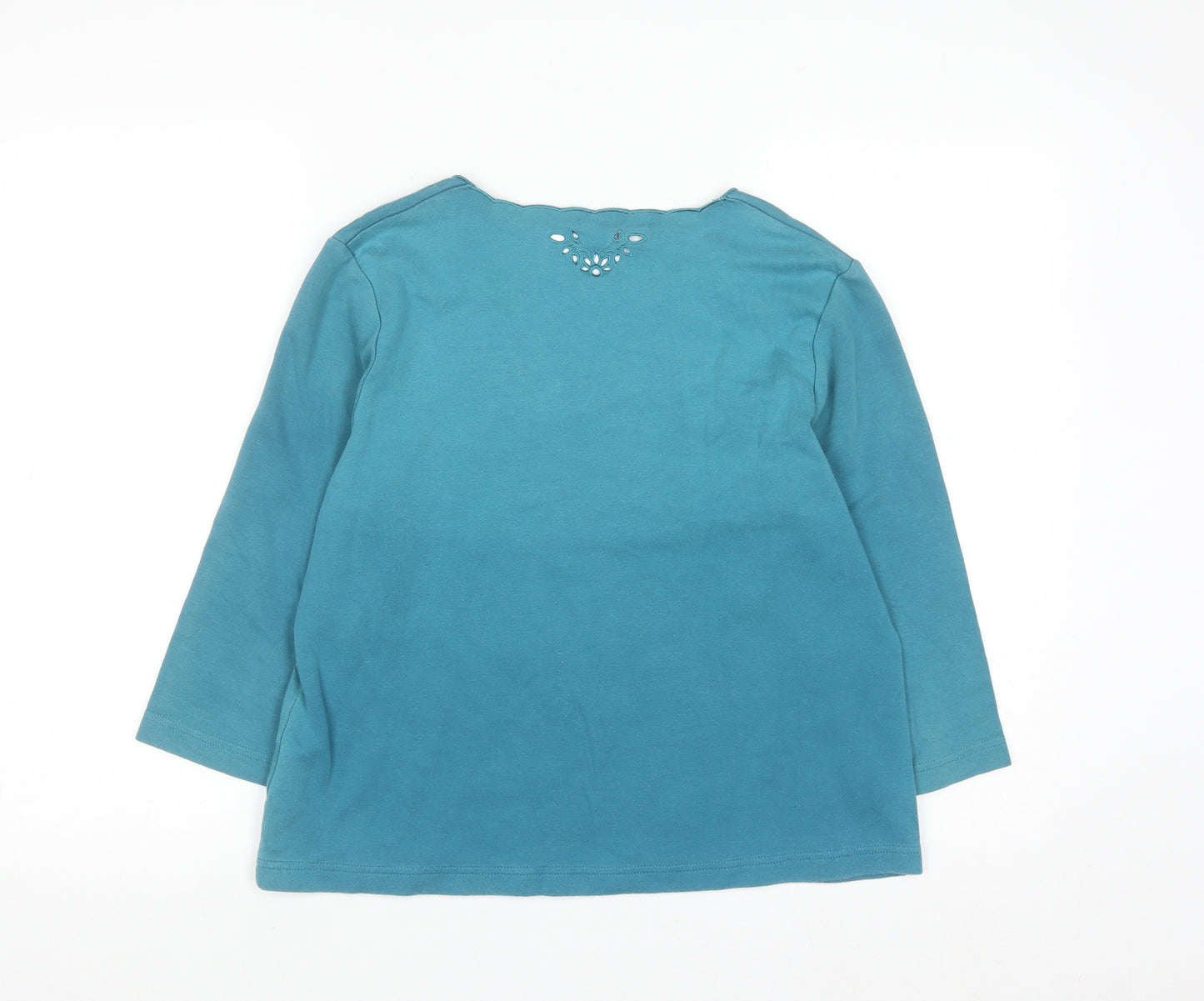 Dash Womens Blue V-Neck 3/4 Sleeve Cotton Stretch Top Size 14