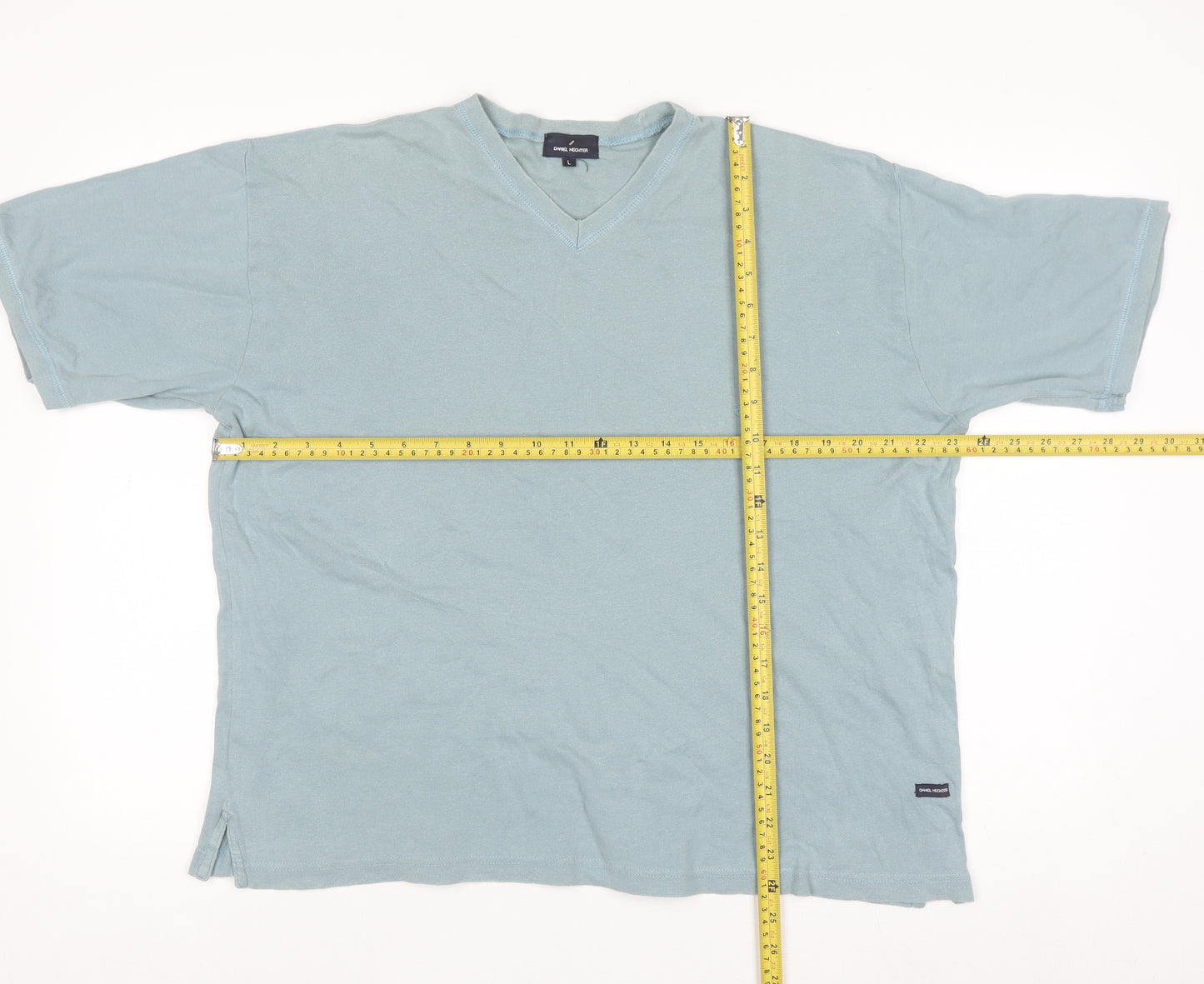Daniel Hechter Men's Blue Cotton V-Neck T-Shirt Size L