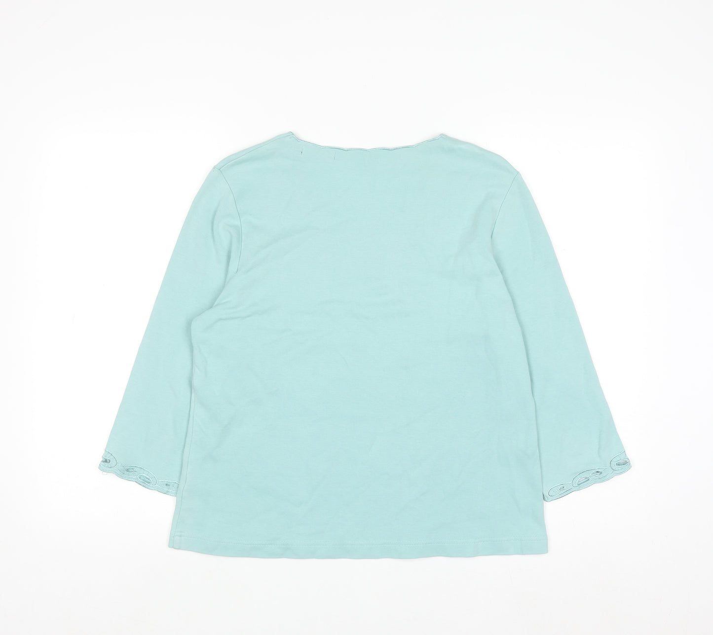 Dash Women's Blue Embroidered V-Neck 3/4 Sleeve Cotton Top Size 14