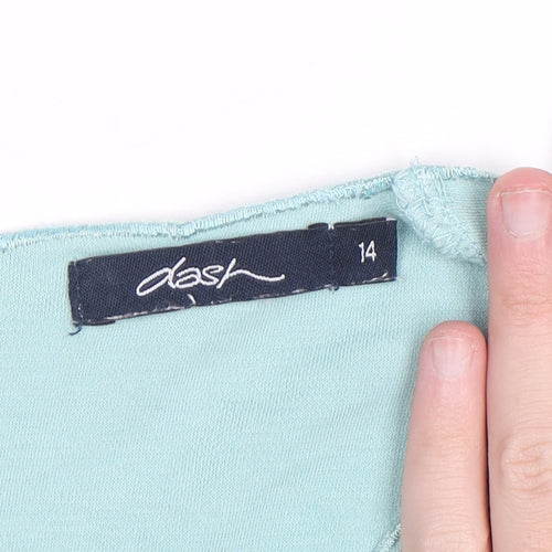 Dash Women's Blue Embroidered V-Neck 3/4 Sleeve Cotton Top Size 14