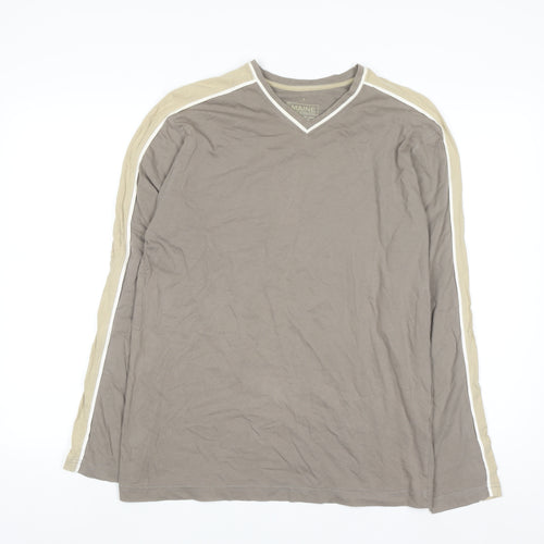 Maine New England Men's Small Beige Long Sleeve V-Neck Cotton Top