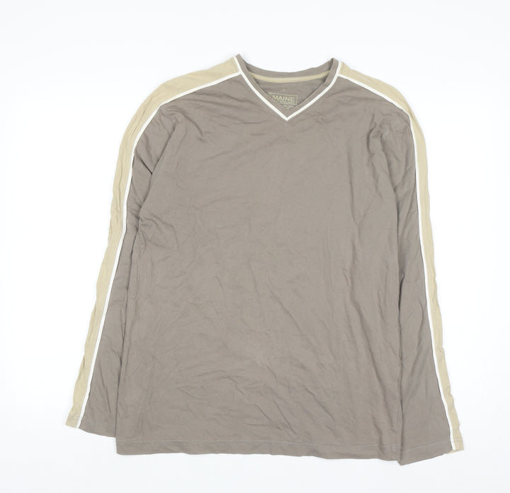Maine New England Men's Small Beige Long Sleeve V-Neck Cotton Top