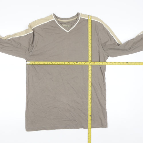 Maine New England Men's Small Beige Long Sleeve V-Neck Cotton Top