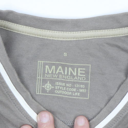 Maine New England Men's Small Beige Long Sleeve V-Neck Cotton Top