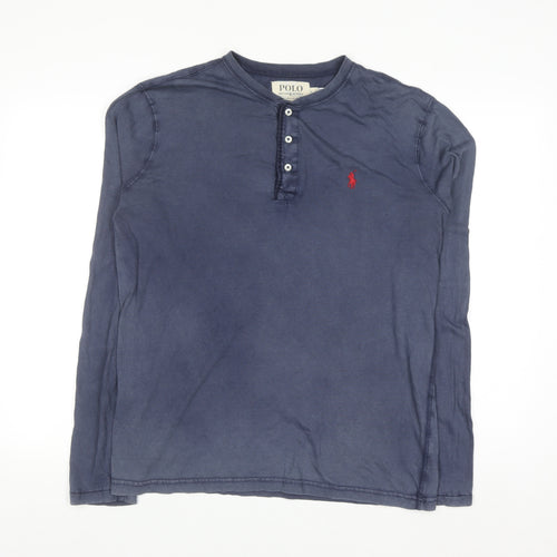 Ralph Lauren Men's Blue Cotton Long Sleeve Henley Shirt M