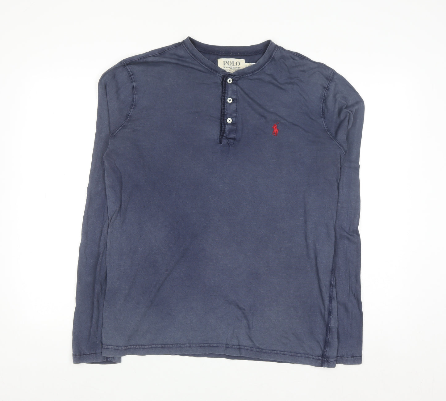 Ralph Lauren Men's Blue Cotton Long Sleeve Henley Shirt M