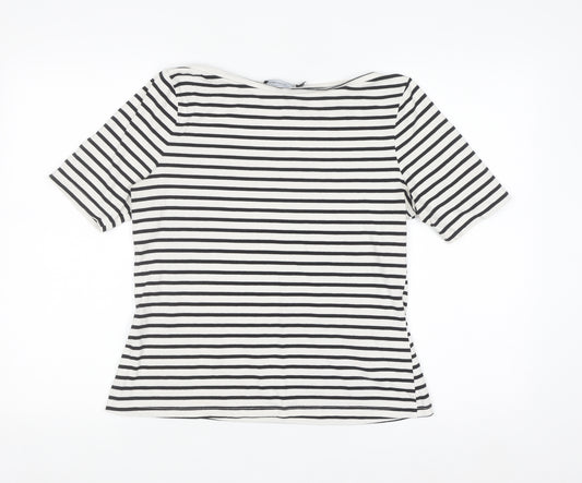 Karen Millen Women’s Black White Striped Cotton Basic T-Shirt Size 14