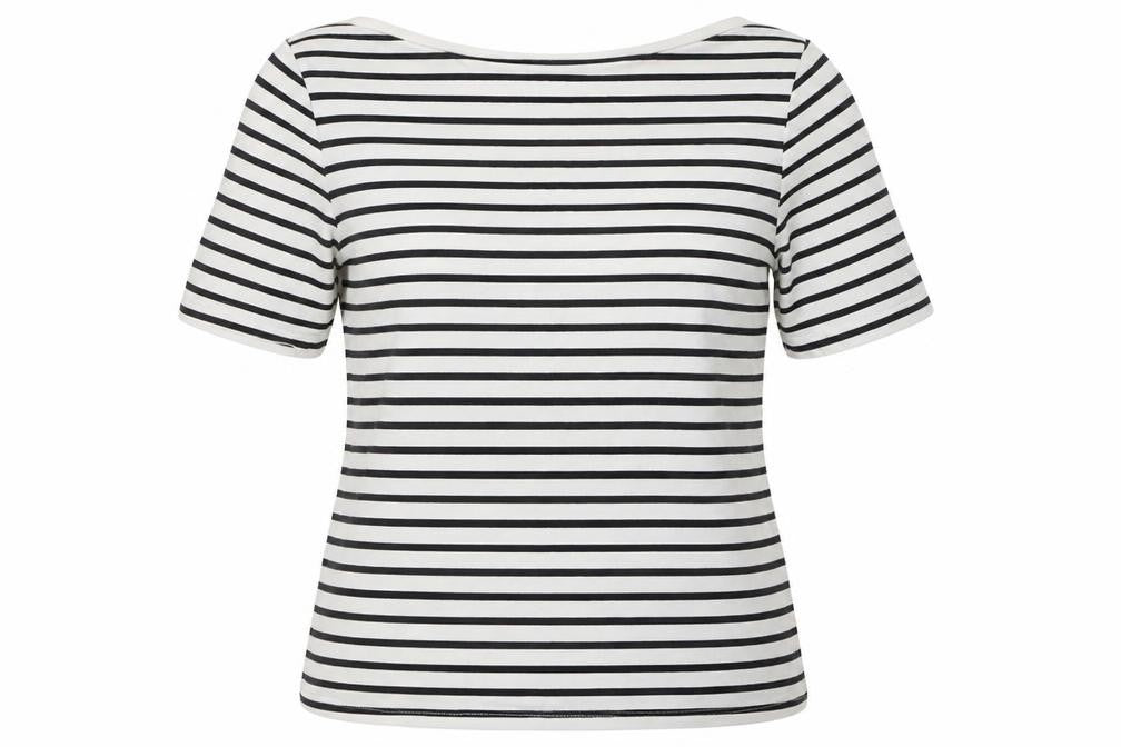 Karen Millen Women’s Black White Striped Cotton Basic T-Shirt Size 14