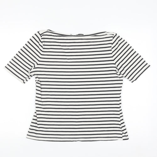 Karen Millen Women’s Black White Striped Cotton Basic T-Shirt Size 14