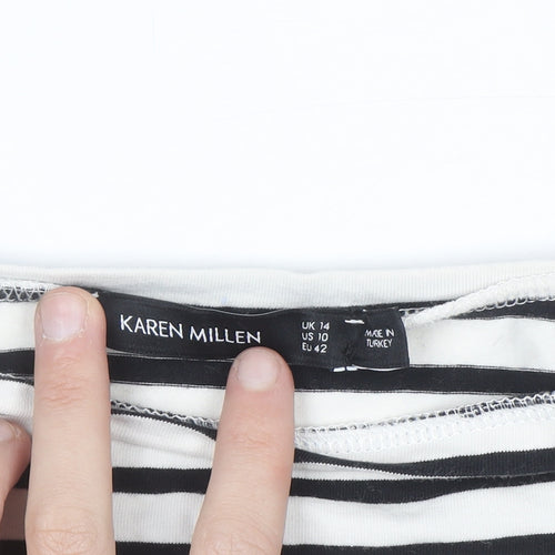 Karen Millen Women’s Black White Striped Cotton Basic T-Shirt Size 14
