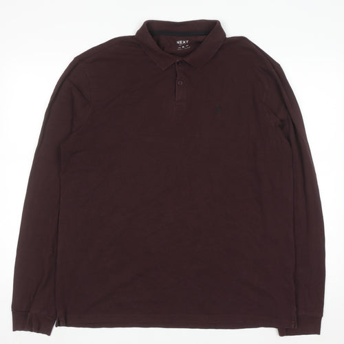 Next Men’s Brown Long Sleeve Regular Fit Polo Shirt XL Cotton