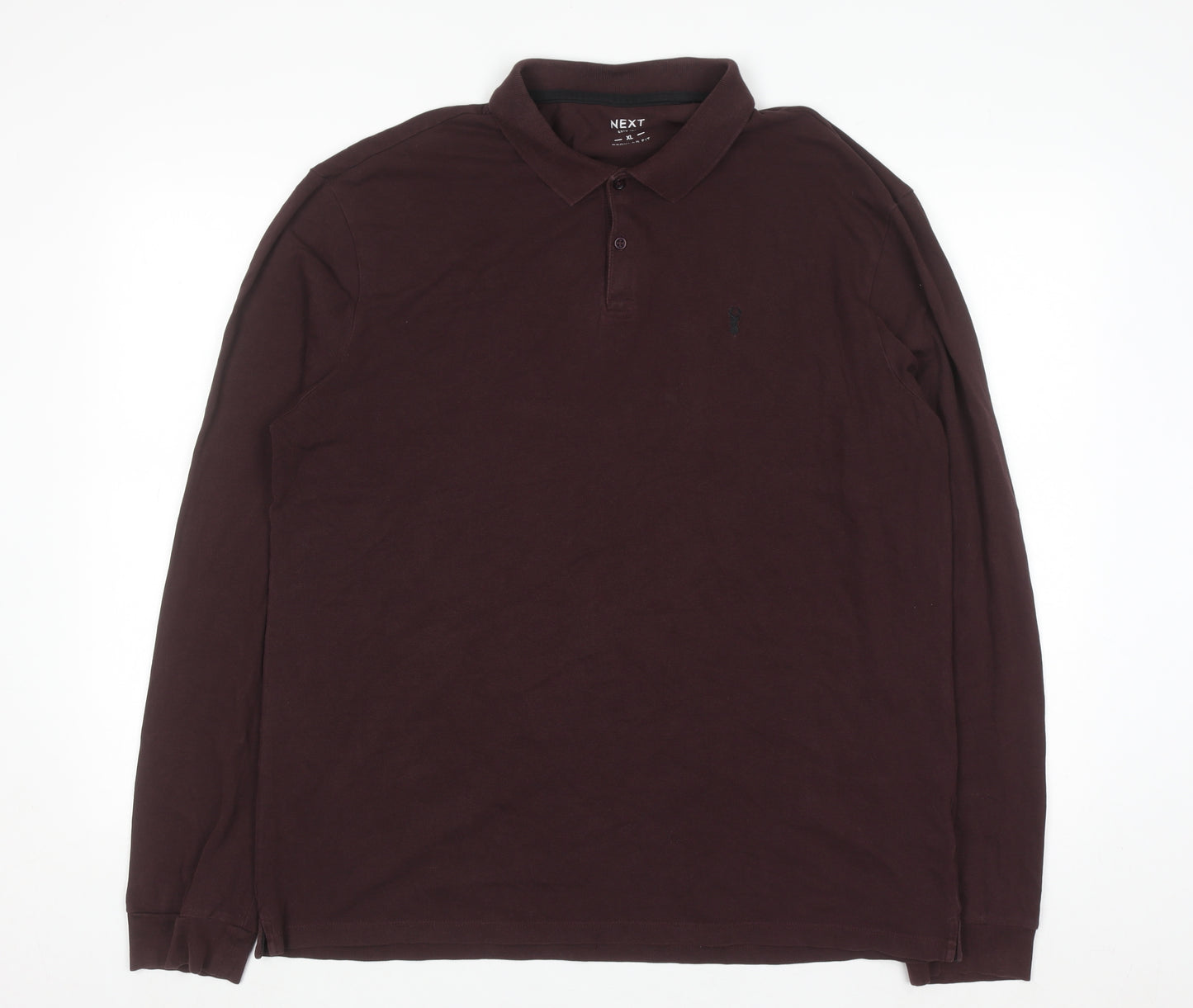 Next Men’s Brown Long Sleeve Regular Fit Polo Shirt XL Cotton