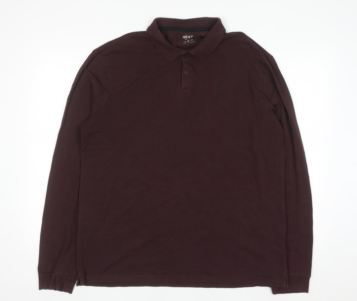 Next Men’s Brown Long Sleeve Regular Fit Polo Shirt XL Cotton