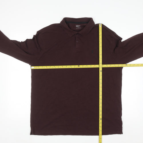 Next Men’s Brown Long Sleeve Regular Fit Polo Shirt XL Cotton