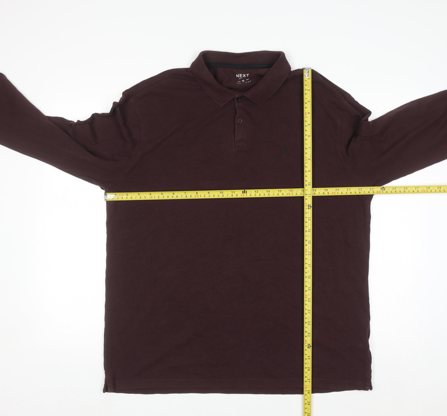 Next Men’s Brown Long Sleeve Regular Fit Polo Shirt XL Cotton