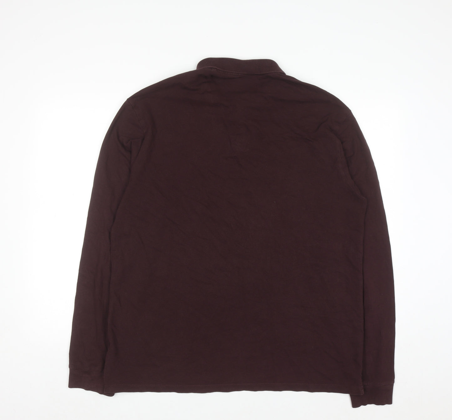 Next Men’s Brown Long Sleeve Regular Fit Polo Shirt XL Cotton