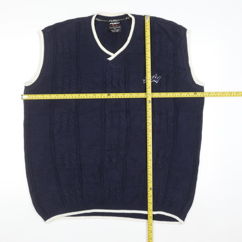 FUBU Men's Blue Cable-Knit Sleeveless V-Neck Vest XL