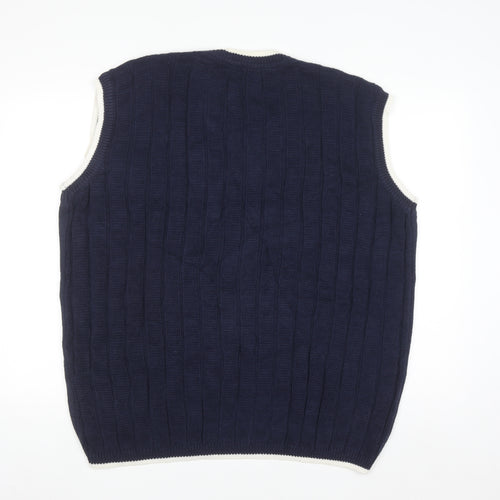 FUBU Men's Blue Cable-Knit Sleeveless V-Neck Vest XL