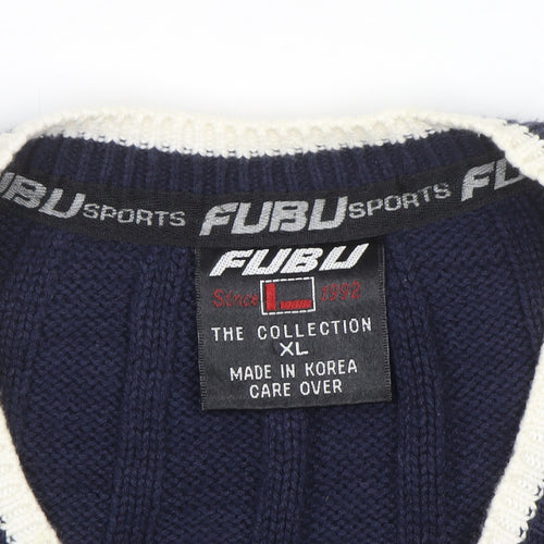 FUBU Men's Blue Cable-Knit Sleeveless V-Neck Vest XL