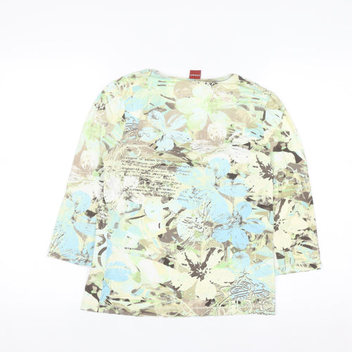 Olsen Women’s Multicoloured Floral V-Neck 3/4 Sleeve Cotton Top M