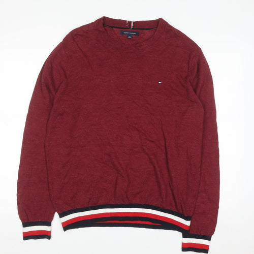 Tommy Hilfiger Men's Red Crew Neck Jumper Size L Classic Knit