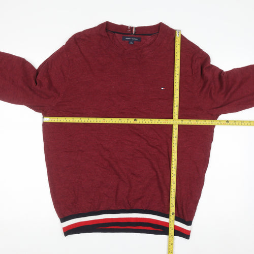Tommy Hilfiger Men's Red Crew Neck Jumper Size L Classic Knit