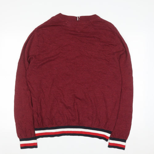 Tommy Hilfiger Men's Red Crew Neck Jumper Size L Classic Knit