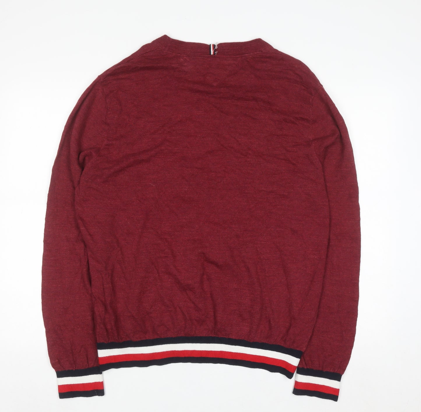 Tommy Hilfiger Men's Red Crew Neck Jumper Size L Classic Knit
