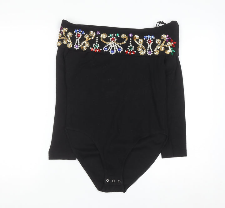 CX & CO Women's Black Off Shoulder Beaded Bodysuit Size 8