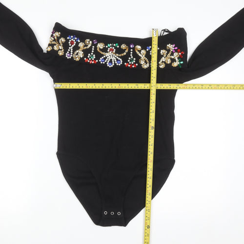 CX & CO Women's Black Off Shoulder Beaded Bodysuit Size 8