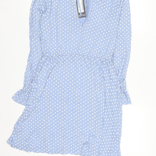 Boohoo Women’s Blue Polka Dot Long Sleeve A-Line Dress Size 14